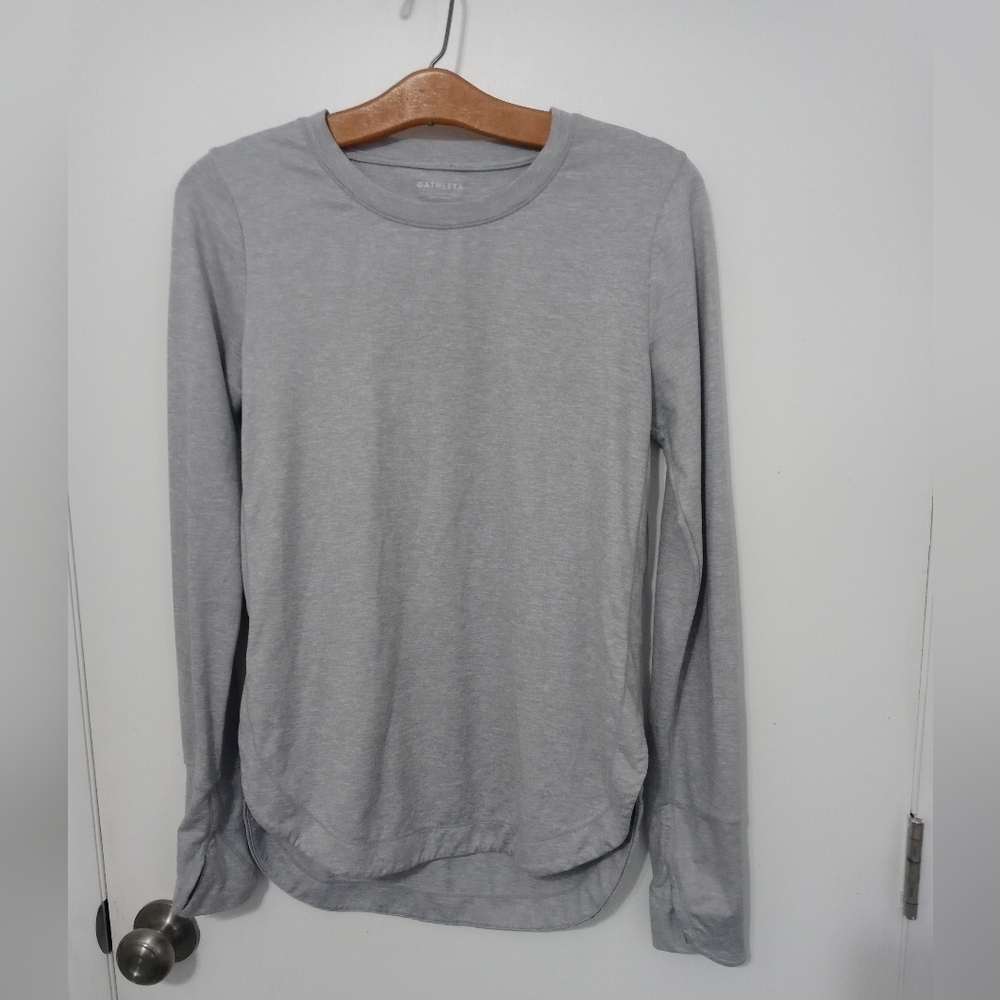 ATHLETA GRAY PULLOVER LONG SLEEVE ATHLETIC TOP THUMB HOLES XS